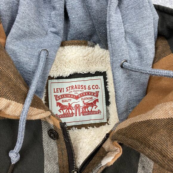 Levi's Brown and Tan Plaid Jacket with Gray Hood - Picture 4 of 9